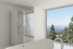 Douchecabine hoekopstelling helder en mat glas vast-schuifdeur-vast
